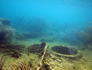 Палуба затонувшего корабля у острова Длинный.