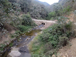 Речушка, впадающая в Пуянго, и временный мост через неё.