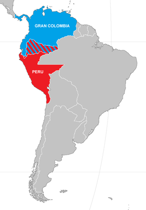 Карта Перу и Великой Колумбии, и их спорной территории на 1928 год.