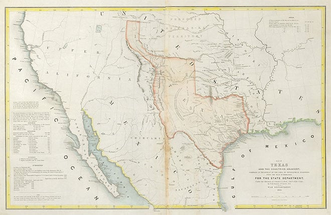 Карта ещё мексиканского штата Техас (перед присоединением к США).