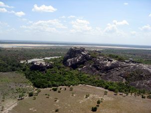 Гранитная скала на равнине рядом с местом впадения реки Мета в Ориноко.