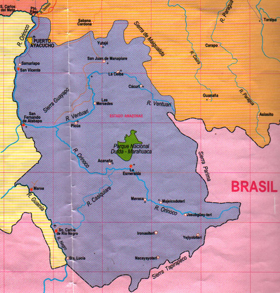 Фрагмент Административной карты Венесуэлы со штатом Амасонас.