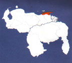 Штат Сукре на карте Боливарианской Республики Венесуэлы.