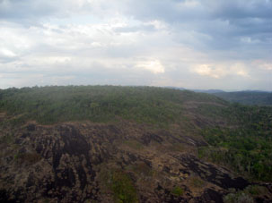 Гранитная скала, покрываемая тропическим лесом.