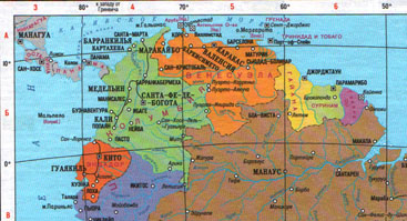 Республика Венесуэла на российских картах, также как и на мировых показана без территории Гайаны-Эсекибы, принадлежащей Республике Гайане.