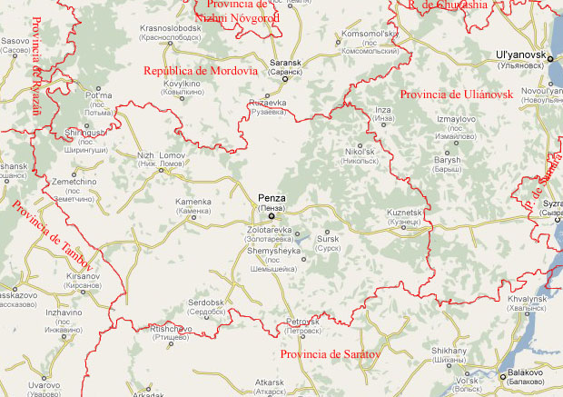 Provincia de Penza en el mapa de Google