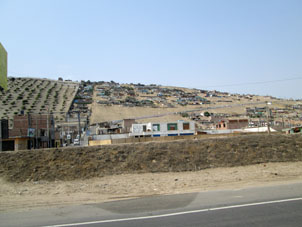 Посёлок и сады на дюнах вдоль Панамериканского шоссе к югу от Лимы.